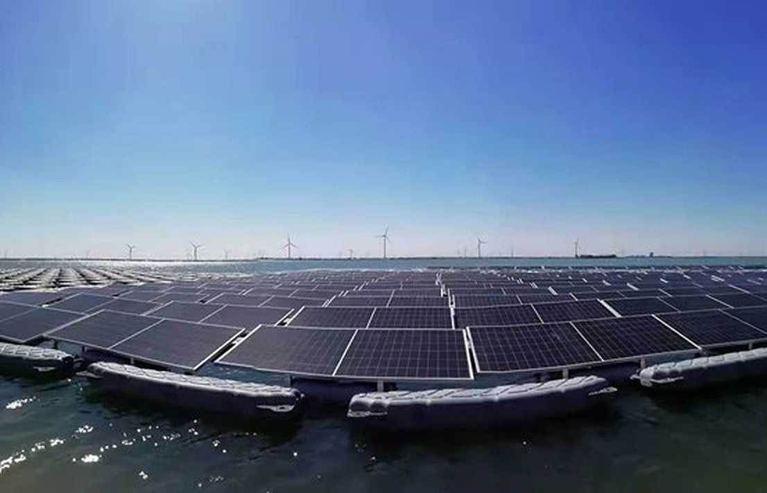 Floating solar combined with wave, tidal, wind power